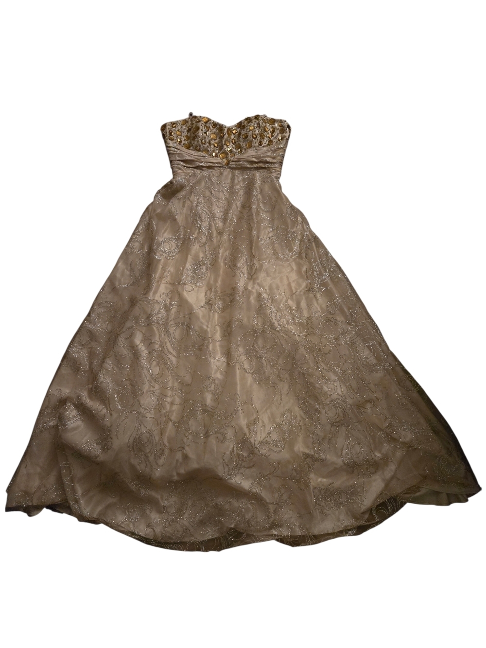 Masquerade Elegant Strapless Gold Ball Gown Dress with Sparkling Beads Size 5/6
